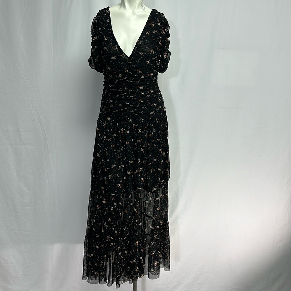 Misa Los Angeles Black Floral V-Neck Maxi Dress